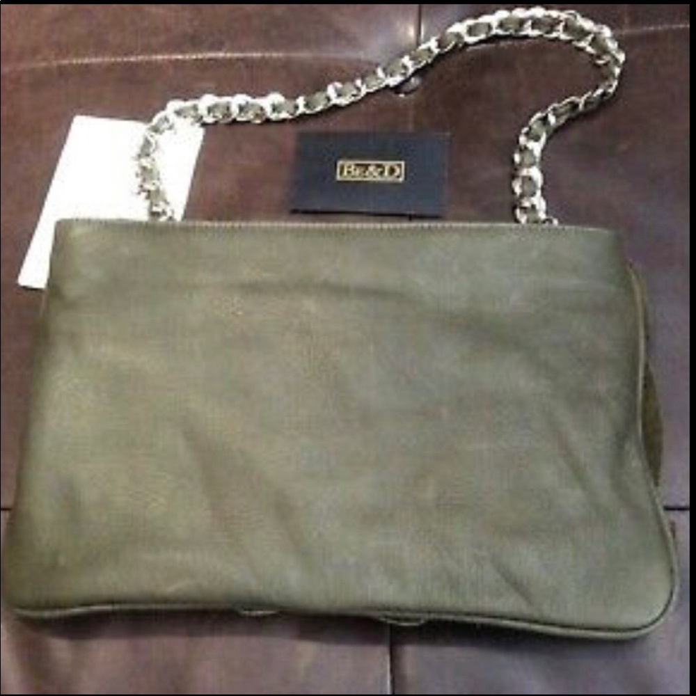 BE & D Green Ruffle Leather Kan Kan Shoulder Bag/Clutch - Picture 7 of 8